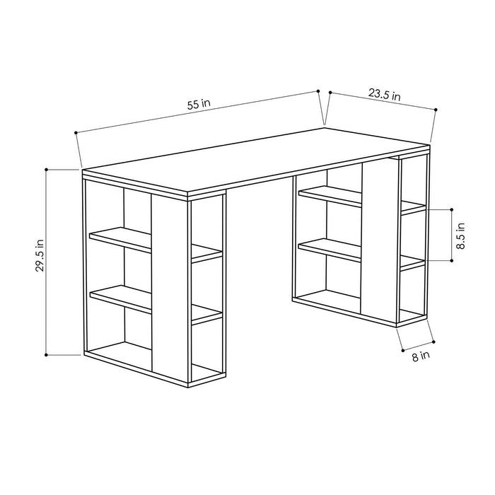 Scrivania Sulpice, Scrittoio multiuso, Tavolo per ufficio porta PC, Piano di lavoro, 140x60 h75 cm, Bianco e Quercia