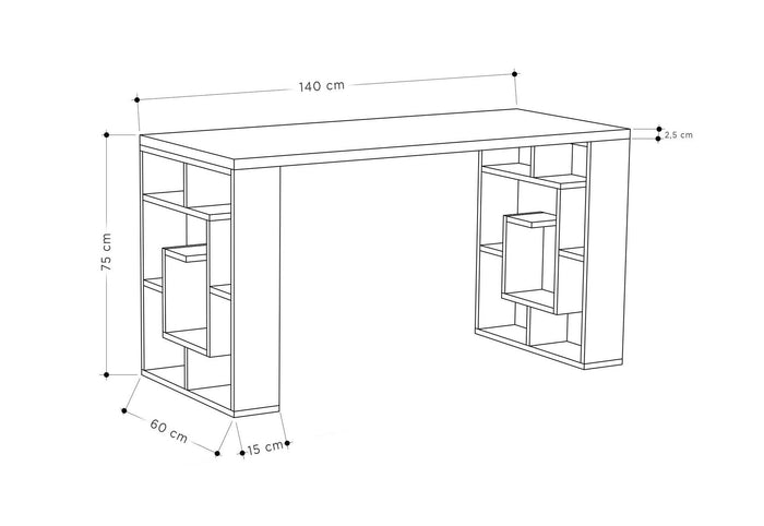 Scrivania Archidamia, Scrittoio multiuso, Tavolo per ufficio porta PC, Piano di lavoro, 140x60 h75 cm, Bianco e Marrone