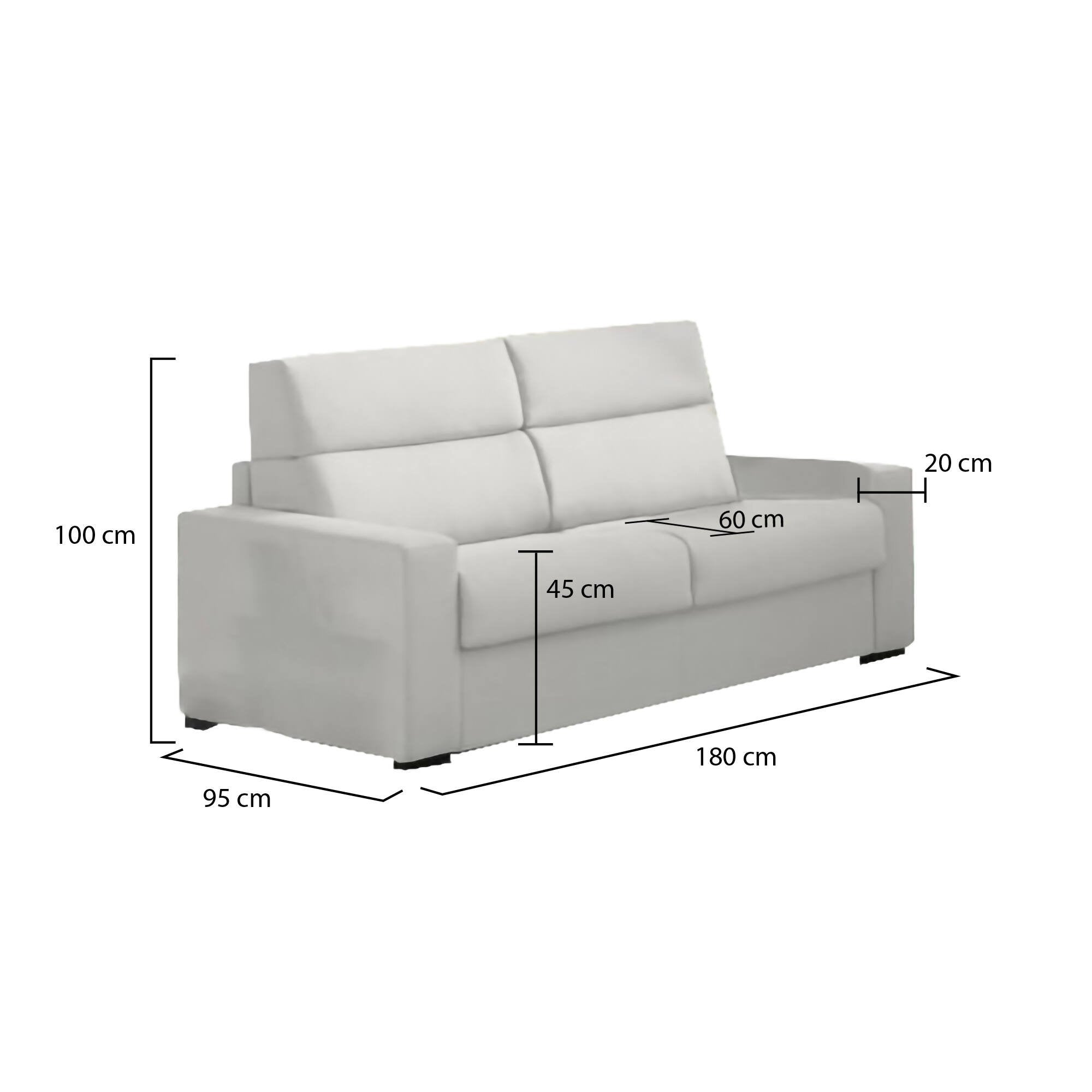 Divano fisso 2 posti Vialfre, Sofà lineare per salotto, imbottito, sfoderabile, Qualità 100% Made in Italy, 180x95 h100 cm, Grigio chiaro