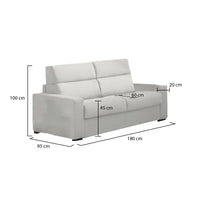 Divano fisso 2 posti Vialfre, Sofà lineare per salotto, imbottito, sfoderabile, Qualità 100% Made in Italy, 180x95 h100 cm, Grigio chiaro