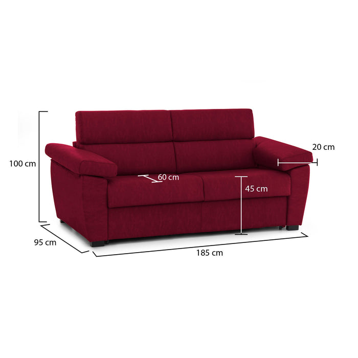Divano fisso 2 posti Pisogne, Sofà lineare per salotto, imbottito, sfoderabile, Qualità 100% Made in Italy, 185x95 h100 cm, Rosso