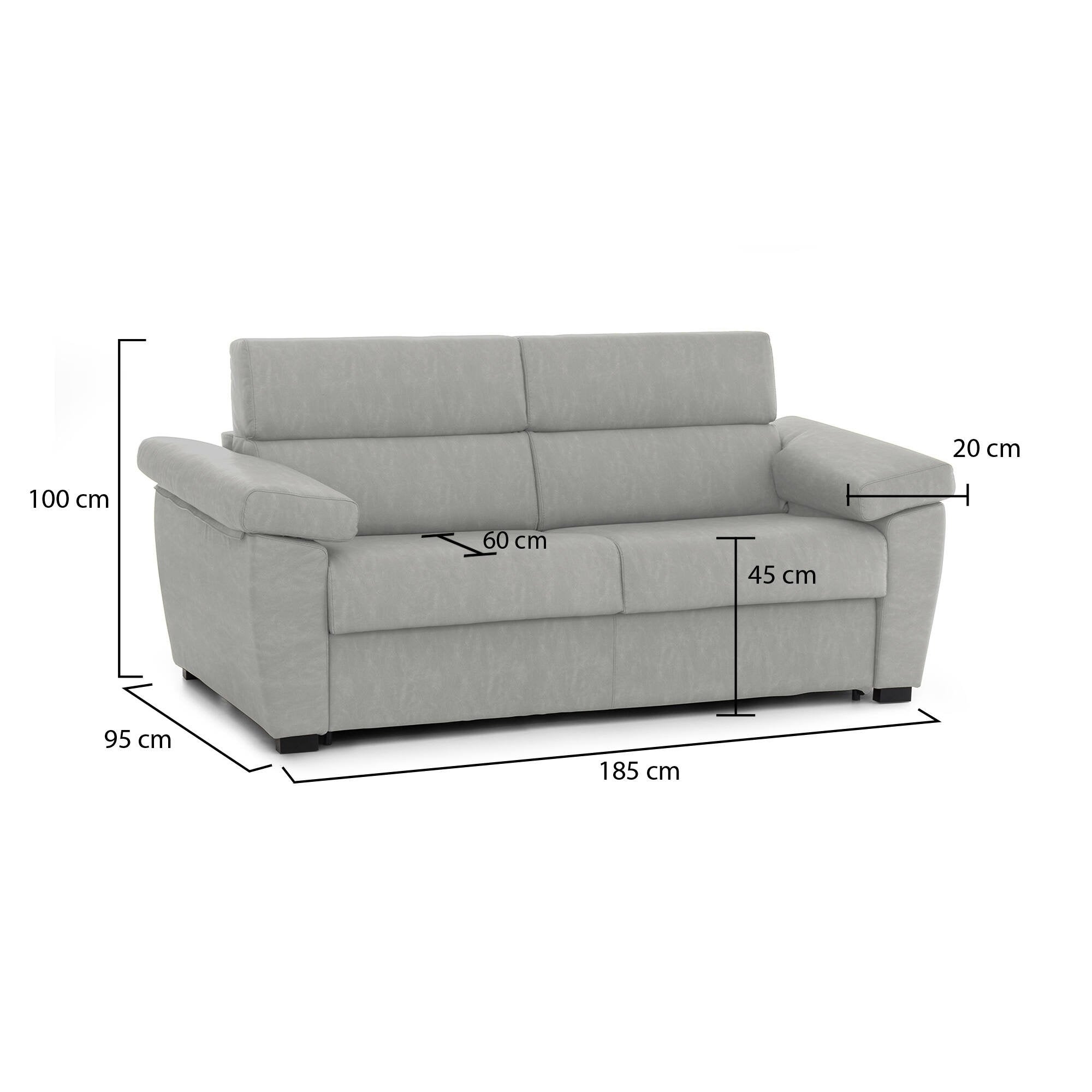 Divano fisso 2 posti Pisogne, Sofà lineare per salotto, imbottito, sfoderabile, Qualità 100% Made in Italy, 185x95 h100 cm, Grigio chiaro