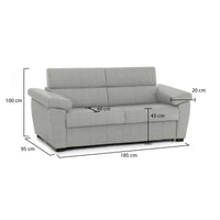 Divano fisso 2 posti Pisogne, Sofà lineare per salotto, imbottito, sfoderabile, Qualità 100% Made in Italy, 185x95 h100 cm, Grigio chiaro