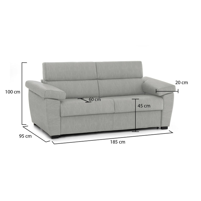 Divano fisso 2 posti Pisogne, Sofà lineare per salotto, imbottito, sfoderabile, Qualità 100% Made in Italy, 185x95 h100 cm, Grigio chiaro