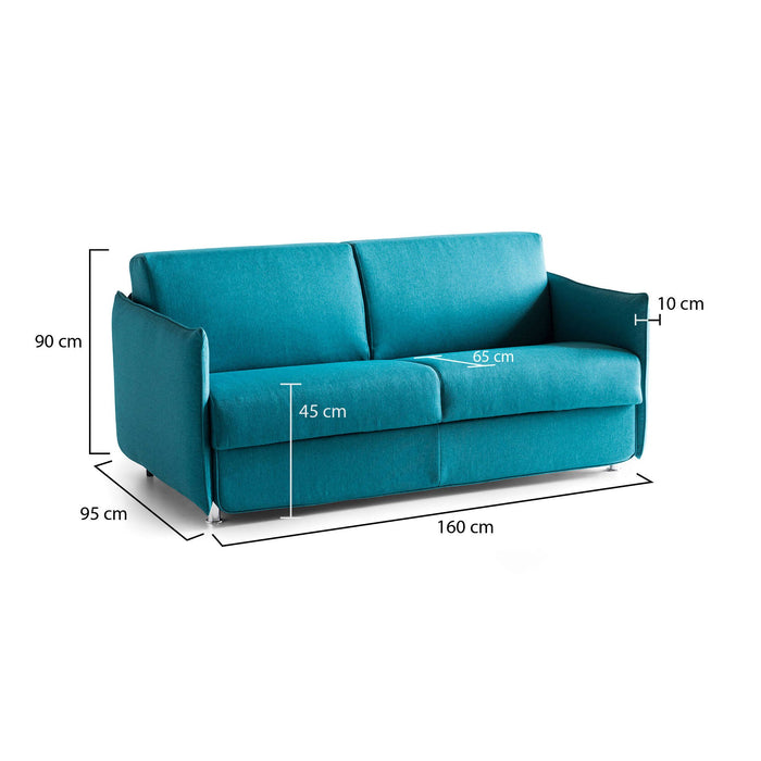 Divano fisso 2 posti Monleale, Sofà lineare per salotto, imbottito, sfoderabile, Qualità 100% Made in Italy, 160x95 h90 cm, Azzurro