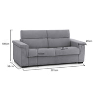 Divano fisso 2 posti Flaibano, Sofà lineare per salotto, imbottito, sfoderabile, Qualità 100% Made in Italy, 205x95 h100 cm, Grigio