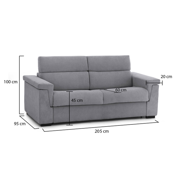 Divano fisso 2 posti Flaibano, Sofà lineare per salotto, imbottito, sfoderabile, Qualità 100% Made in Italy, 205x95 h100 cm, Grigio