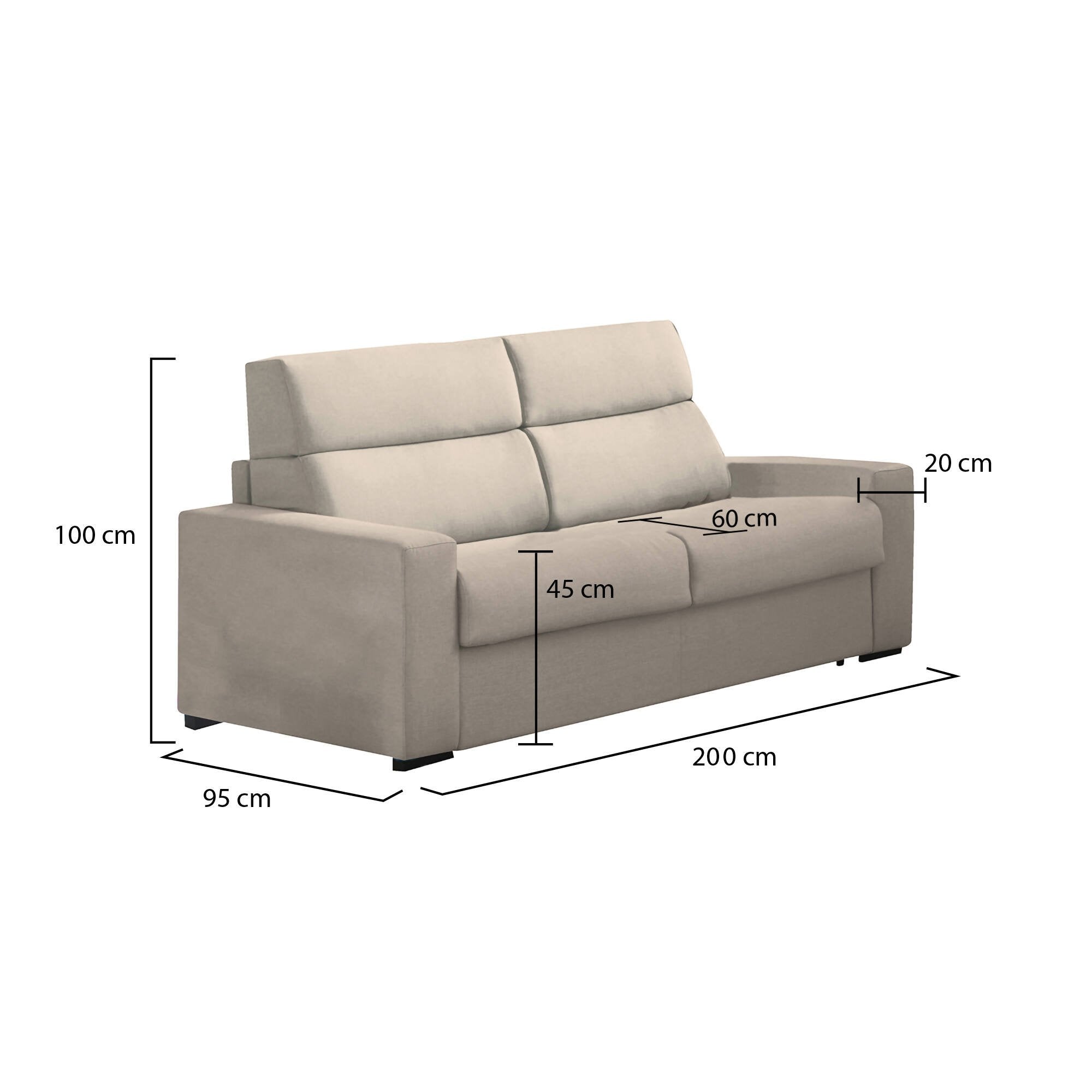 Divano fisso 2 posti Letino, Sofà lineare per salotto, imbottito, sfoderabile, Qualità 100% Made in Italy, 200x95 h100 cm, Tortora