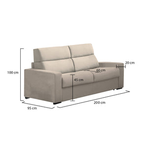 Divano fisso 2 posti Letino, Sofà lineare per salotto, imbottito, sfoderabile, Qualità 100% Made in Italy, 200x95 h100 cm, Tortora