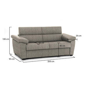 Divano fisso 2 posti Gorreto, Sofà lineare per salotto, imbottito, sfoderabile, Qualità 100% Made in Italy, 205x95 h100 cm, Tortora