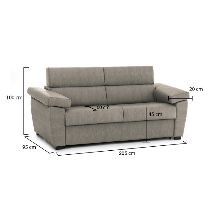 Divano fisso 2 posti Gorreto, Sofà lineare per salotto, imbottito, sfoderabile, Qualità 100% Made in Italy, 205x95 h100 cm, Tortora