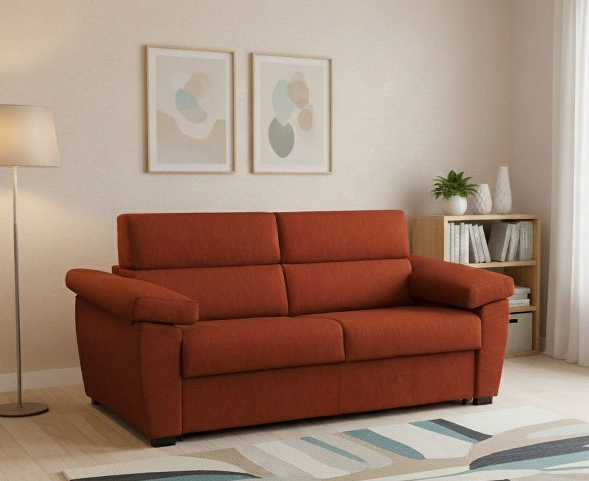 Divano fisso 2 posti Gorreto, Sofà lineare per salotto, imbottito, sfoderabile, Qualità 100% Made in Italy, 205x95 h100 cm, Arancione