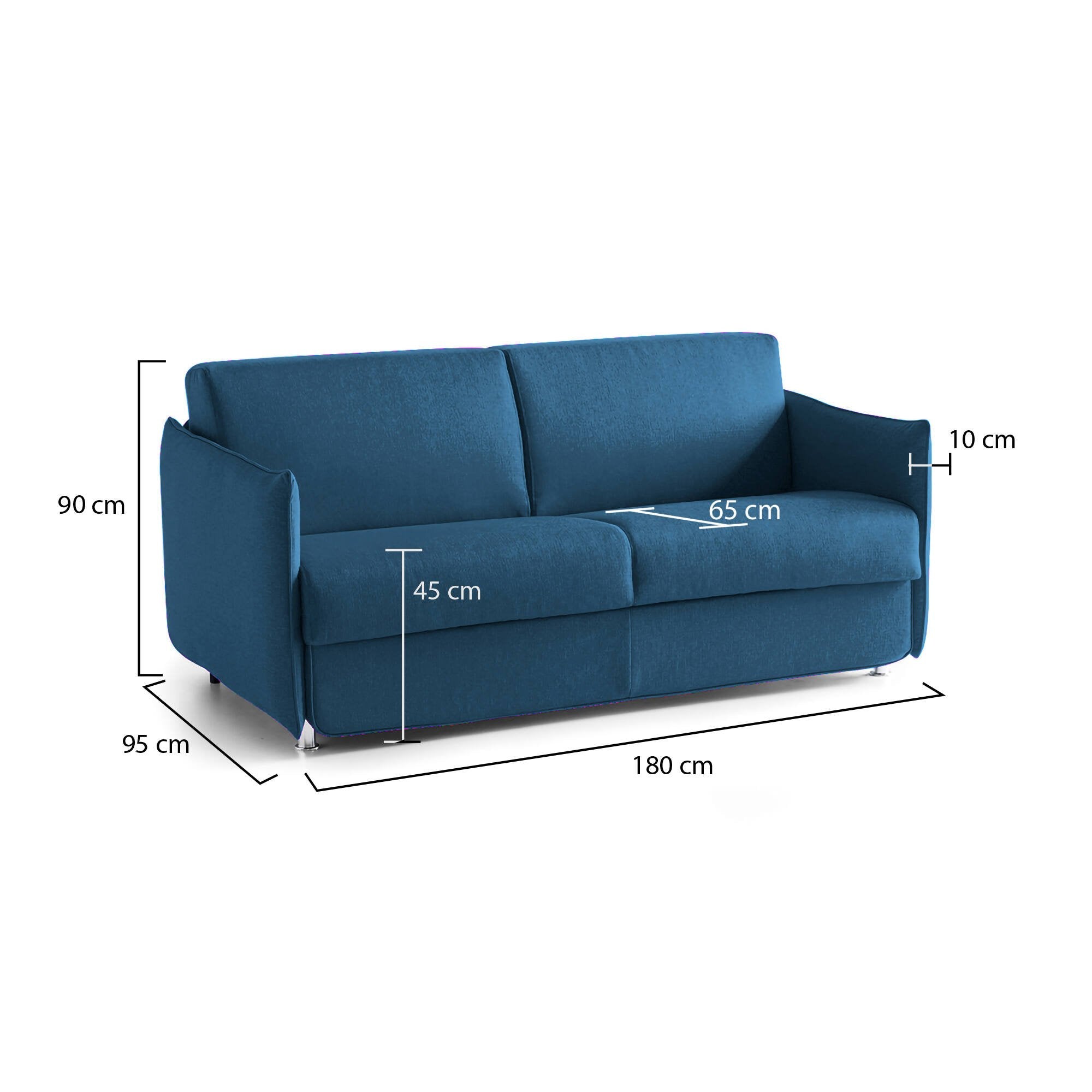 Divano fisso 2 posti Varedo, Sofà lineare per salotto, imbottito, sfoderabile, Qualità 100% Made in Italy, 180x95 h90 cm, Blu