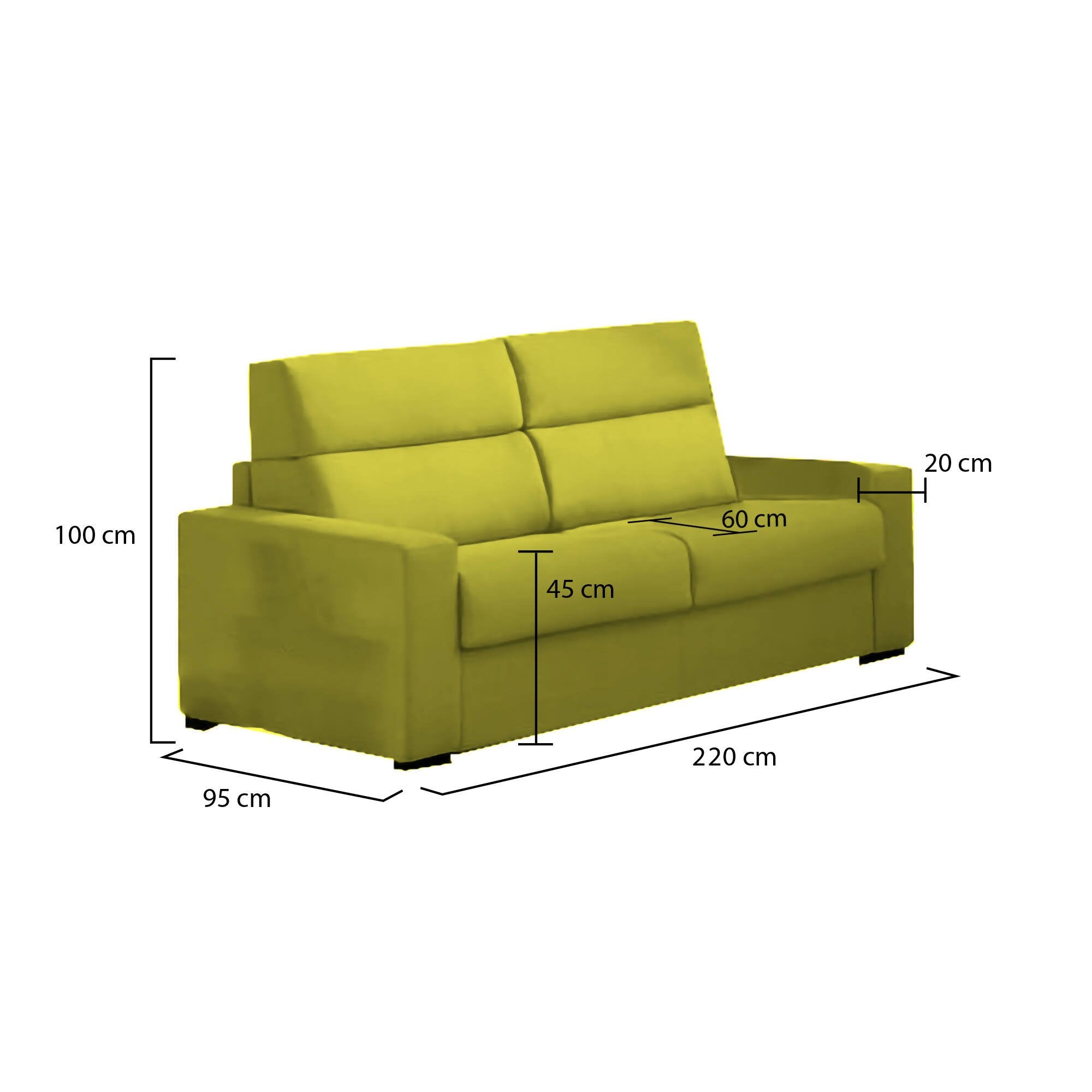 Divano fisso 3 posti Ozegna, Sofà lineare per salotto, imbottito, sfoderabile, Qualità 100% Made in Italy, 220x95 h100 cm, Verde