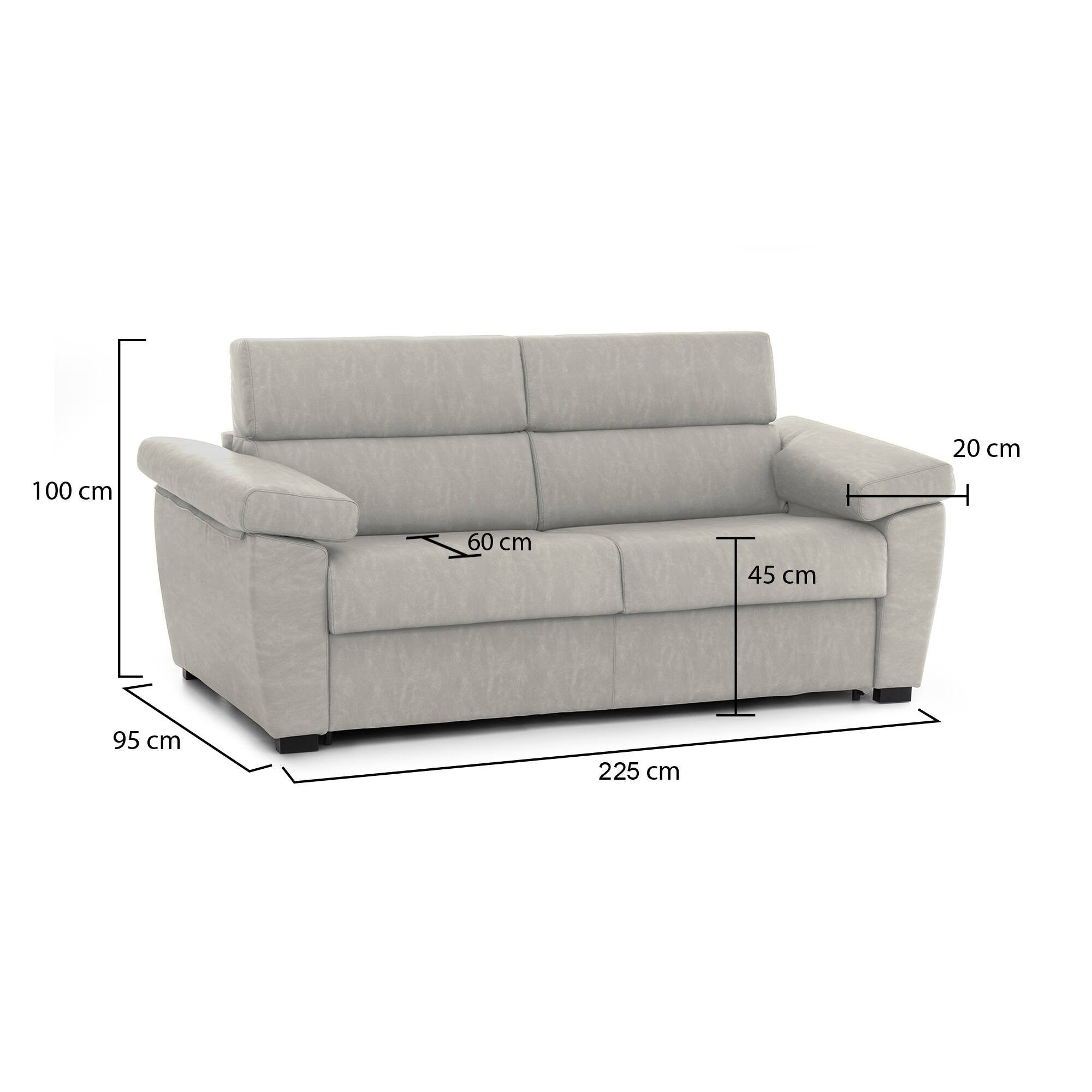 Divano fisso 3 posti Giffone, Sofà lineare per salotto, imbottito, sfoderabile, Qualità 100% Made in Italy, 225x95 h100 cm, Beige