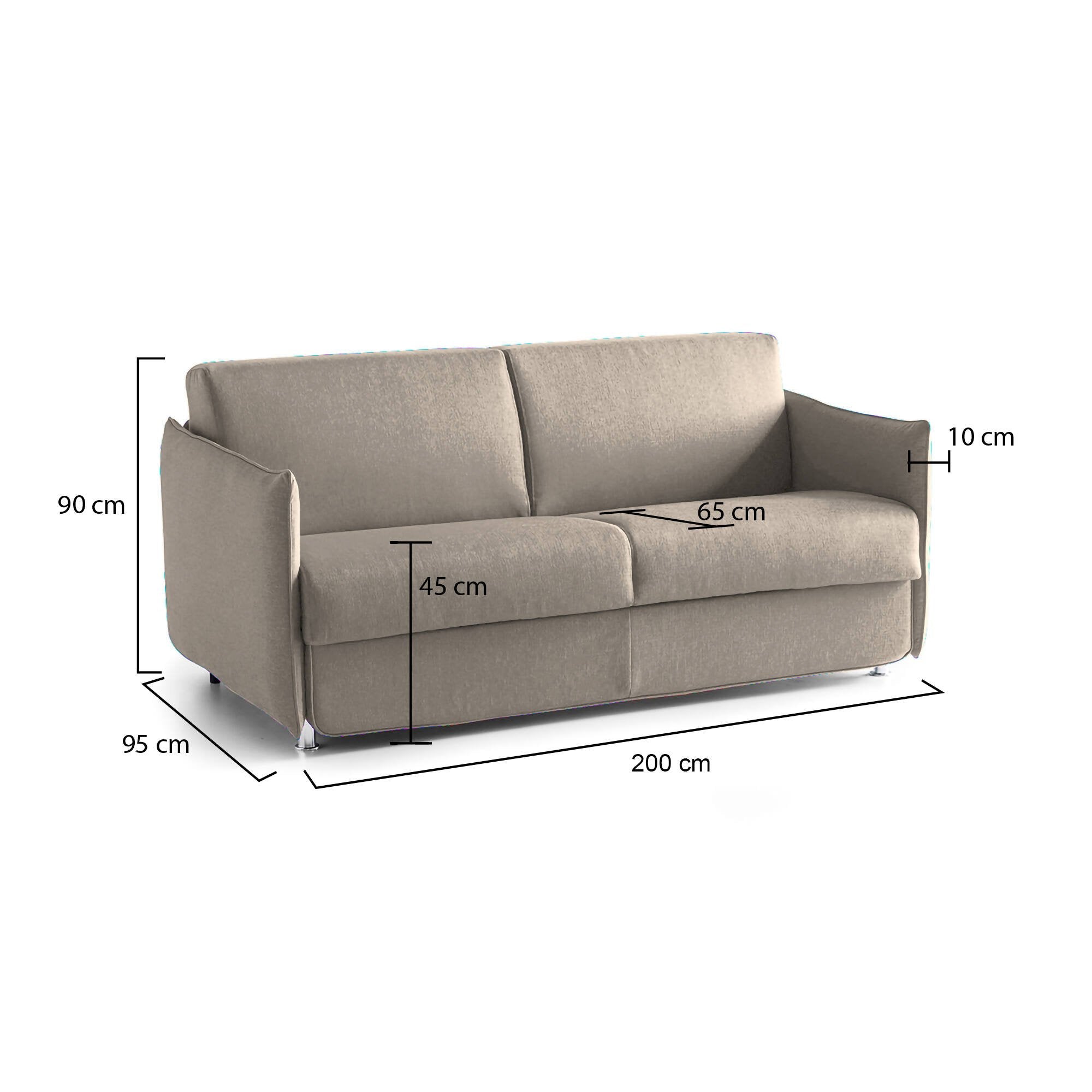 Divano fisso 3 posti Severo, Sofà lineare per salotto, imbottito, sfoderabile, Qualità 100% Made in Italy, 200x95 h90 cm, Tortora