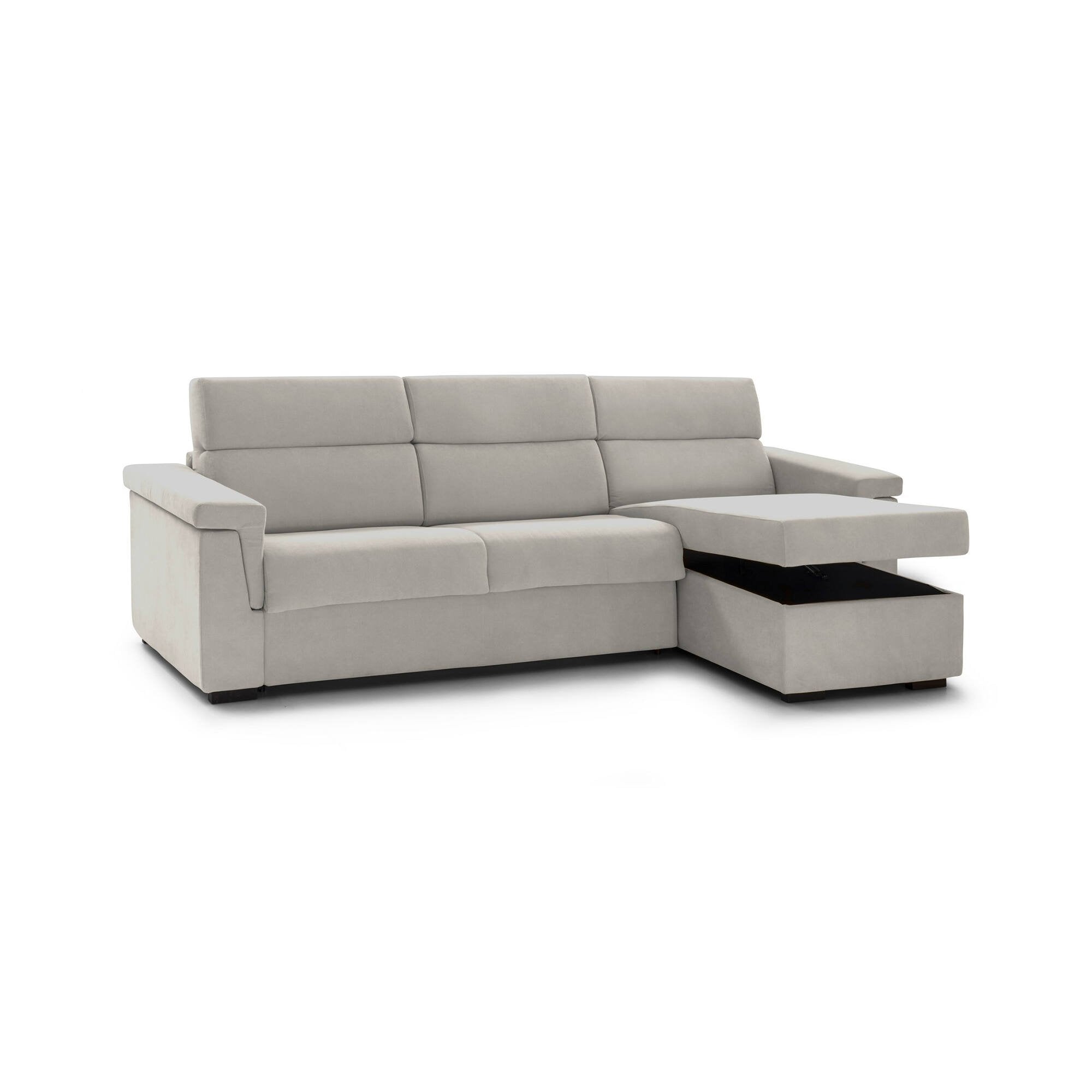 Divano fisso con penisola Cintano, Sofà angolare per salotto, imbottito, sfoderabile, Qualità 100% Made in Italy, 285x160 h100 cm, Beige