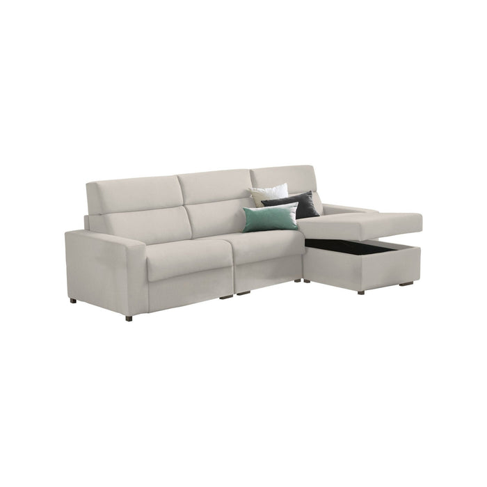 Divano fisso con penisola Vigonovo, Sofà angolare per salotto, imbottito, sfoderabile, Qualità 100% Made in Italy, 280x160 h100 cm, Beige