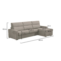 Divano fisso con penisola Vigonovo, Sofà angolare per salotto, imbottito, sfoderabile, Qualità 100% Made in Italy, 280x160 h100 cm, Tortora