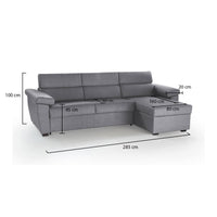 Divano fisso con penisola Ceto, Sofà angolare per salotto, imbottito, sfoderabile, Qualità 100% Made in Italy, 285x160 h100 cm, Grigio