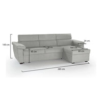 Divano fisso con penisola Ceto, Sofà angolare per salotto, imbottito, sfoderabile, Qualità 100% Made in Italy, 285x160 h100 cm, Grigio chiaro