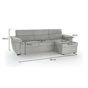 Divano fisso con penisola Ceto, Sofà angolare per salotto, imbottito, sfoderabile, Qualità 100% Made in Italy, 285x160 h100 cm, Grigio chiaro