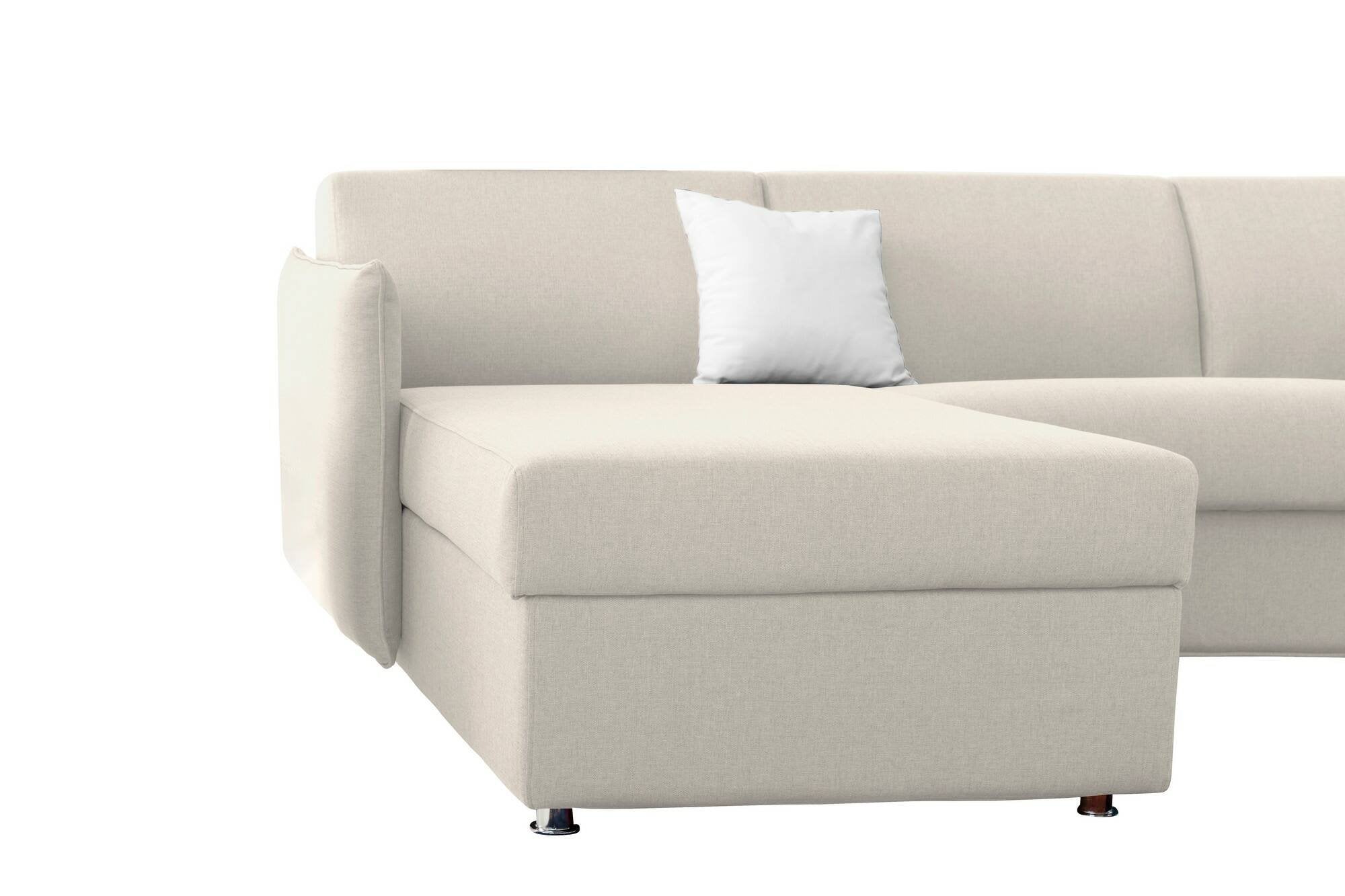 Divano fisso con penisola Posina, Sofà angolare per salotto, imbottito, sfoderabile, Qualità 100% Made in Italy, 260x160 h90 cm, Beige