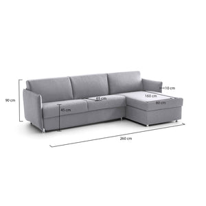 Divano fisso con penisola Posina, Sofà angolare per salotto, imbottito, sfoderabile, Qualità 100% Made in Italy, 260x160 h90 cm, Grigio