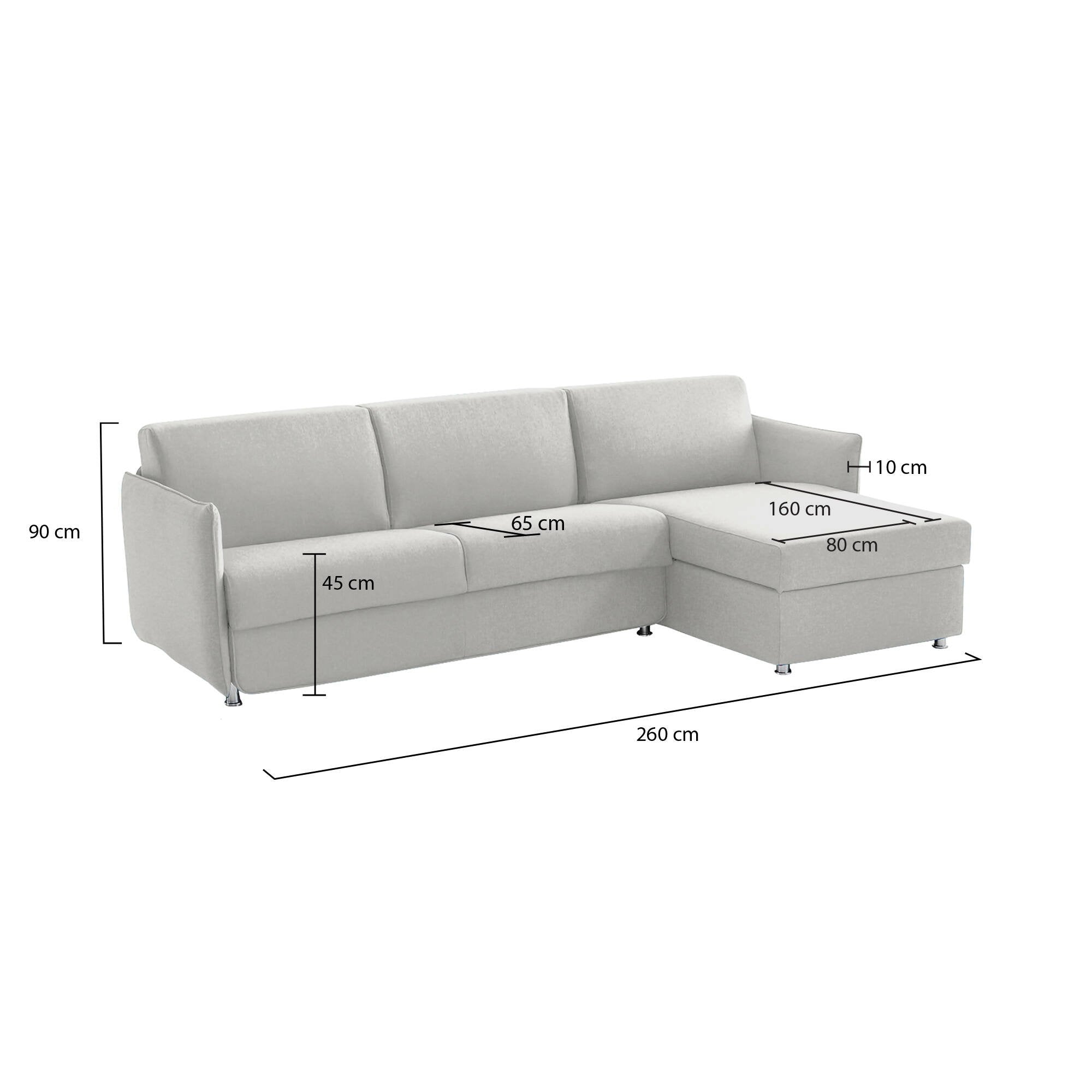 Divano fisso con penisola Posina, Sofà angolare per salotto, imbottito, sfoderabile, Qualità 100% Made in Italy, 260x160 h90 cm, Grigio chiaro