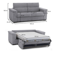 Divano letto 2 posti Tenna, Sofà trasformabile per salotto, imbottito, sfoderabile, Qualità 100% Made in Italy, 185x95 h100 cm, Grigio