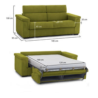 Divano letto 2 posti Tenna, Sofà trasformabile per salotto, imbottito, sfoderabile, Qualità 100% Made in Italy, 185x95 h100 cm, Verde
