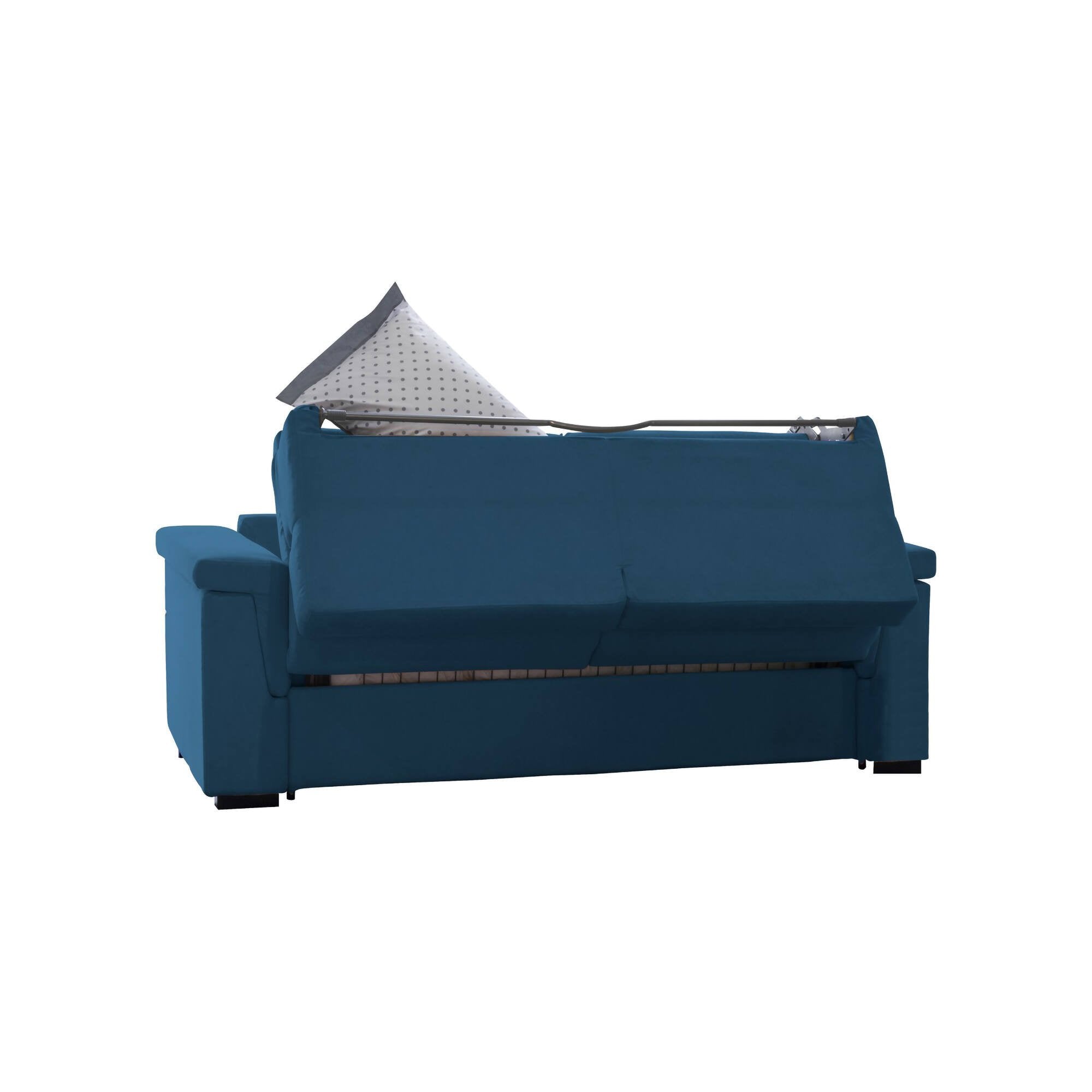 Divano letto 2 posti Rigolato, Sofà trasformabile per salotto, imbottito, sfoderabile, Qualità 100% Made in Italy, 185x95 h100 cm, Blu