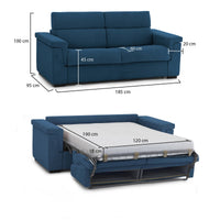 Divano letto 2 posti Rigolato, Sofà trasformabile per salotto, imbottito, sfoderabile, Qualità 100% Made in Italy, 185x95 h100 cm, Blu