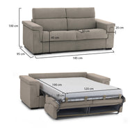 Divano letto 2 posti Rigolato, Sofà trasformabile per salotto, imbottito, sfoderabile, Qualità 100% Made in Italy, 185x95 h100 cm, Tortora
