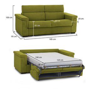 Divano letto 2 posti Rigolato, Sofà trasformabile per salotto, imbottito, sfoderabile, Qualità 100% Made in Italy, 185x95 h100 cm, Verde