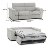 Divano letto 2 posti Rigolato, Sofà trasformabile per salotto, imbottito, sfoderabile, Qualità 100% Made in Italy, 185x95 h100 cm, Grigio chiaro