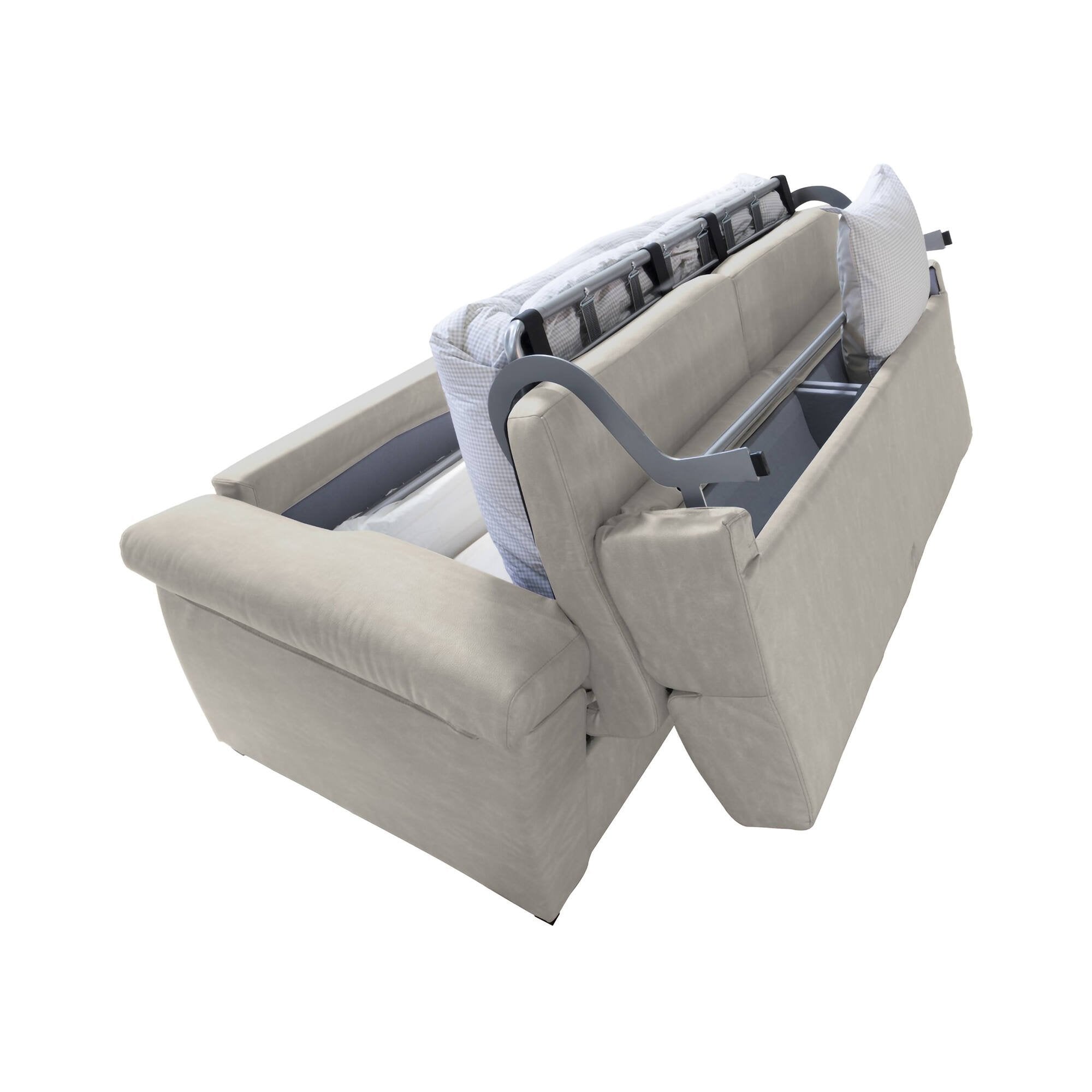 Divano letto 2 posti Seui, Sofà trasformabile per salotto, imbottito, sfoderabile, Qualità 100% Made in Italy, 185x95 h100 cm, Beige