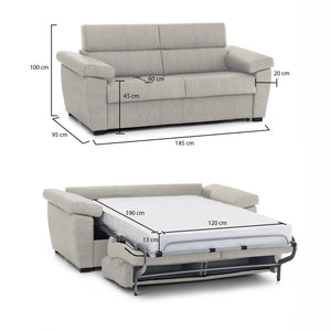 Divano letto 2 posti Seui, Sofà trasformabile per salotto, imbottito, sfoderabile, Qualità 100% Made in Italy, 185x95 h100 cm, Beige