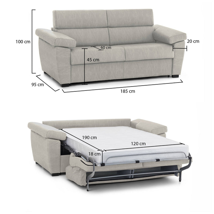 Divano letto 2 posti Salorno, Sofà trasformabile per salotto, imbottito, sfoderabile, Qualità 100% Made in Italy, 185x95 h100 cm, Beige