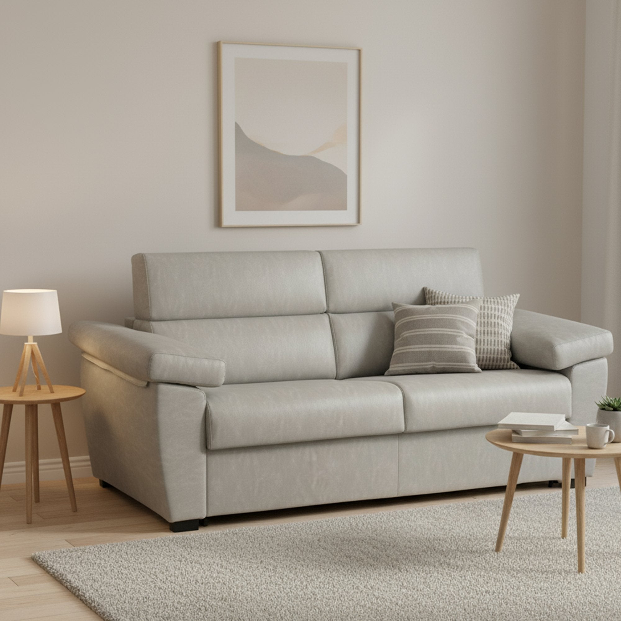 Divano letto 2 posti Salorno, Sofà trasformabile per salotto, imbottito, sfoderabile, Qualità 100% Made in Italy, 185x95 h100 cm, Beige