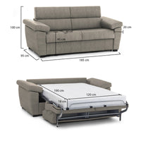 Divano letto 2 posti Salorno, Sofà trasformabile per salotto, imbottito, sfoderabile, Qualità 100% Made in Italy, 185x95 h100 cm, Tortora