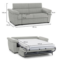 Divano letto 2 posti Salorno, Sofà trasformabile per salotto, imbottito, sfoderabile, Qualità 100% Made in Italy, 185x95 h100 cm, Grigio chiaro