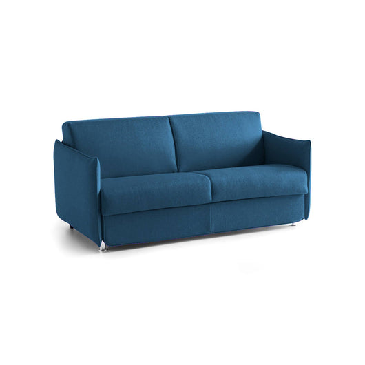 Divano letto 2 posti Verceia, Sofà trasformabile per salotto, imbottito, sfoderabile, Qualità 100% Made in Italy, 160x95 h90 cm, Blu