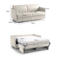 Divano letto 2 posti Follina, Sofà trasformabile per salotto, imbottito, sfoderabile, Qualità 100% Made in Italy, 160x95 h90 cm, Beige