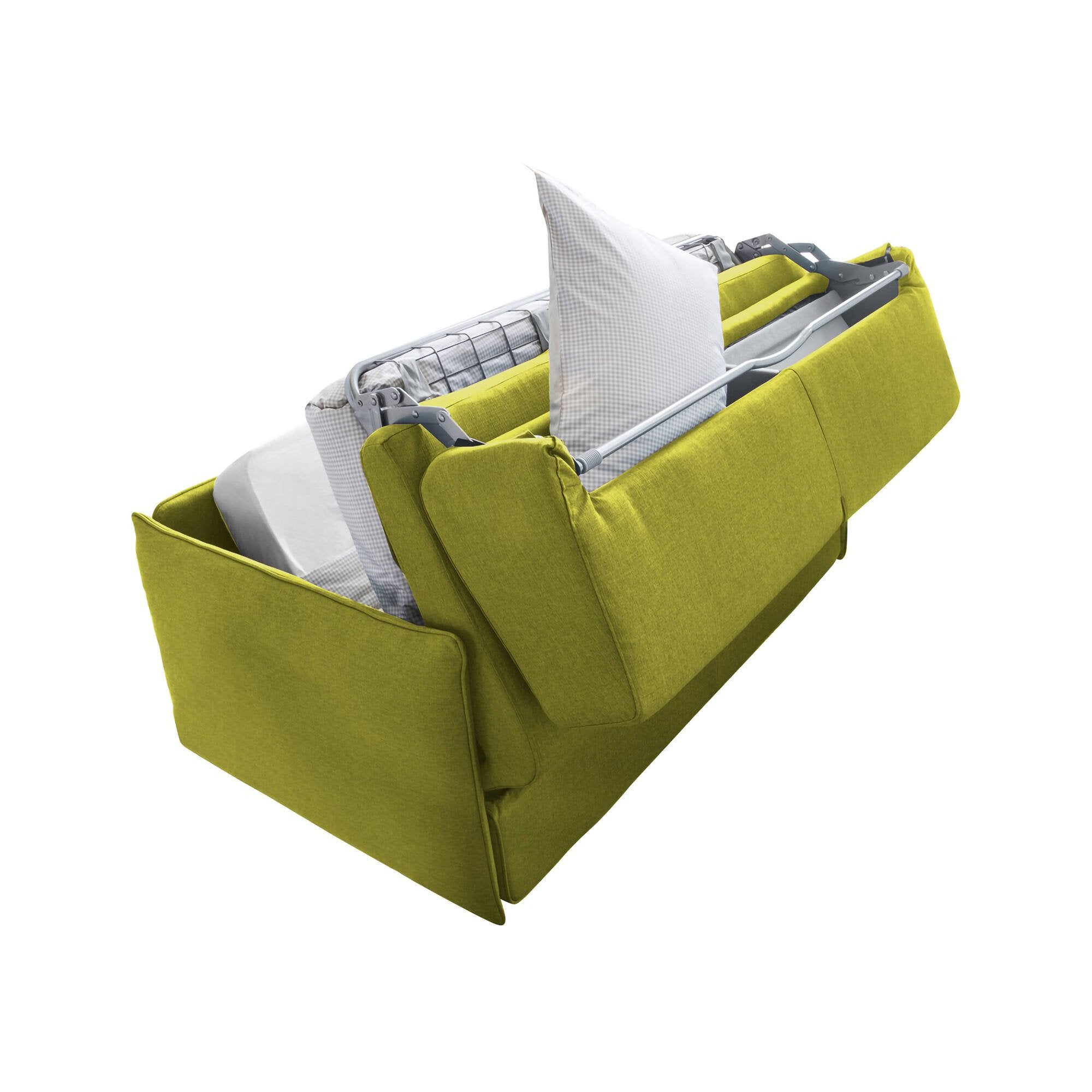 Divano letto 2 posti Follina, Sofà trasformabile per salotto, imbottito, sfoderabile, Qualità 100% Made in Italy, 160x95 h90 cm, Verde