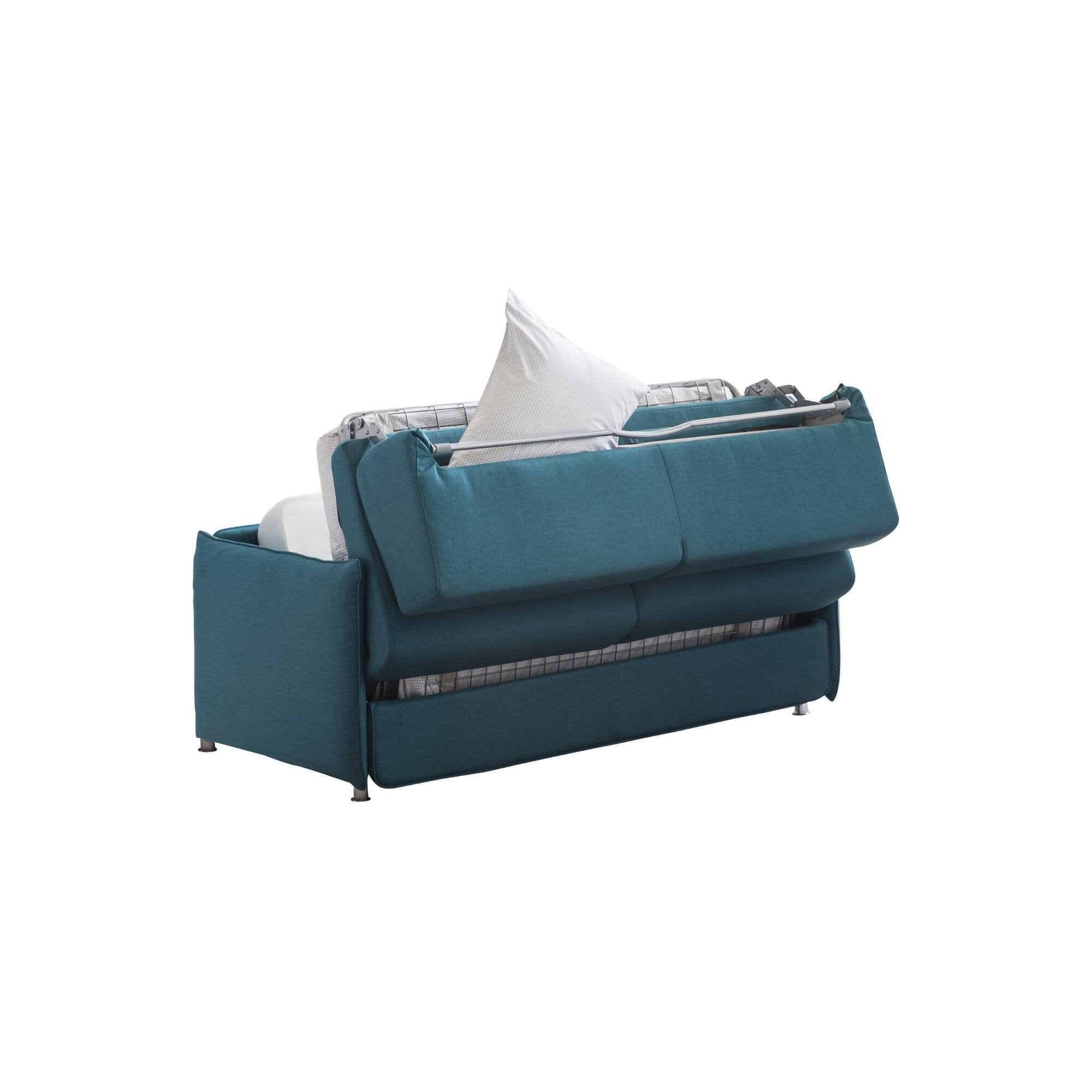 Divano letto 2 posti Follina, Sofà trasformabile per salotto, imbottito, sfoderabile, Qualità 100% Made in Italy, 160x95 h90 cm, Azzurro