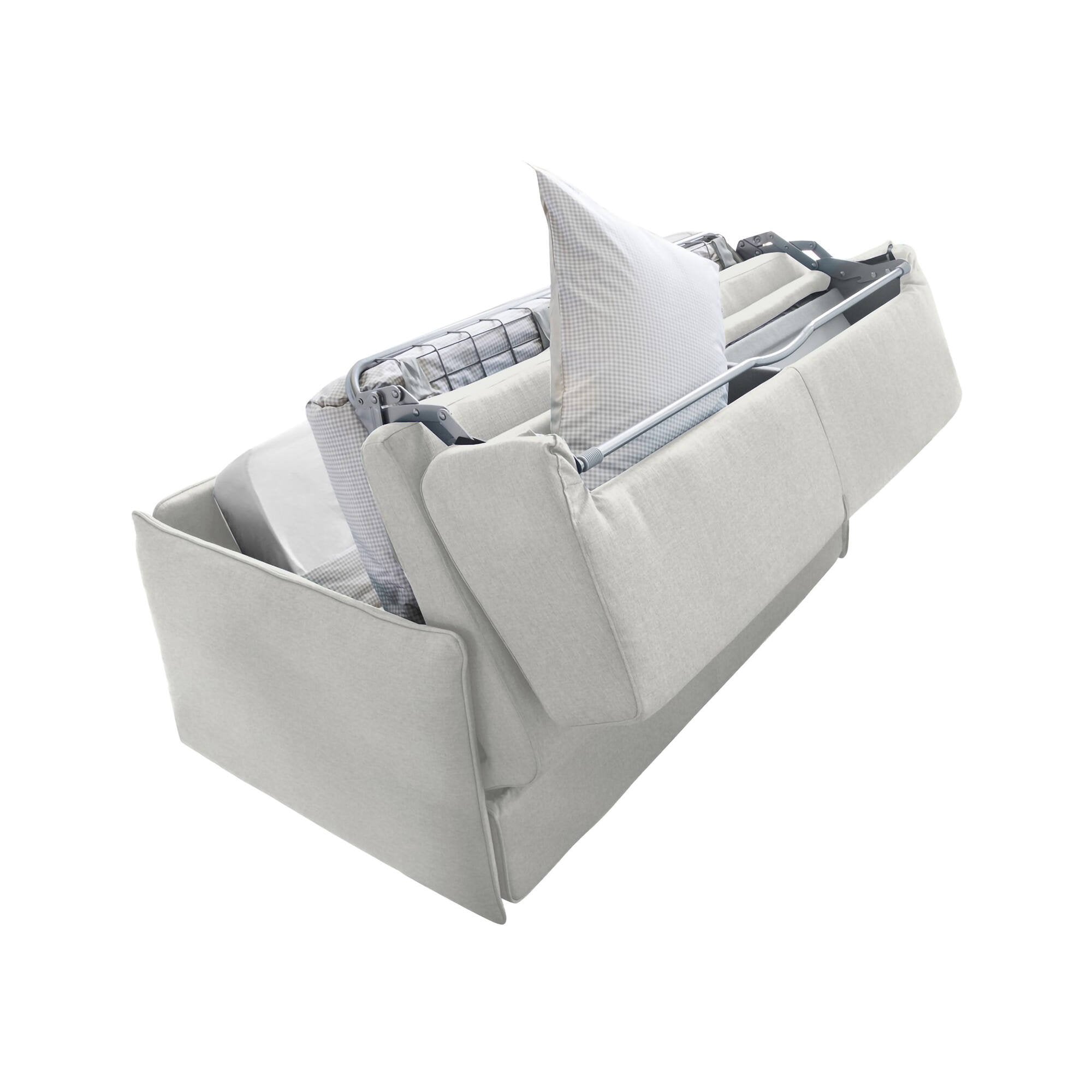 Divano letto 2 posti Follina, Sofà trasformabile per salotto, imbottito, sfoderabile, Qualità 100% Made in Italy, 160x95 h90 cm, Grigio chiaro