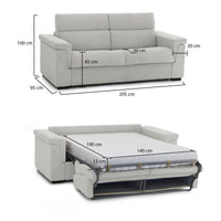 Divano letto 2 posti Biscossi, Sofà trasformabile per salotto, imbottito, sfoderabile, Qualità 100% Made in Italy, 205x95 h100 cm, Grigio chiaro