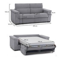 Divano letto 2 posti Brusasco, Sofà trasformabile per salotto, imbottito, sfoderabile, Qualità 100% Made in Italy, 205x95 h100 cm, Grigio