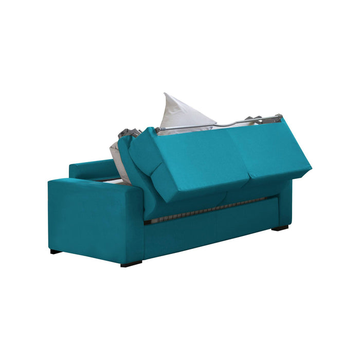 Divano letto 2 posti Sonico, Sofà trasformabile per salotto, imbottito, sfoderabile, Qualità 100% Made in Italy, 200x95 h100 cm, Azzurro